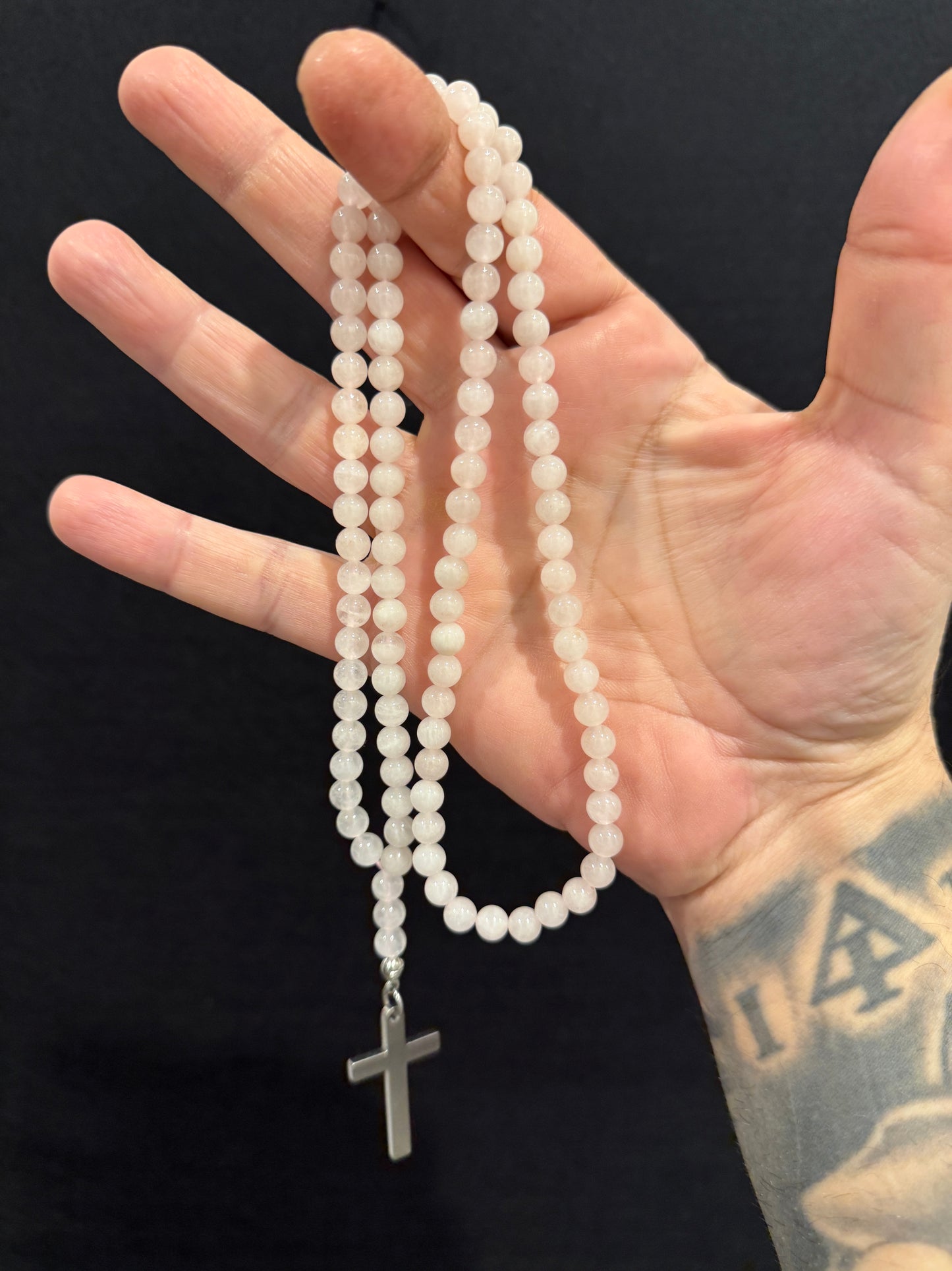 Rose Quartz 100 Bead Orthodox Prayer Beads with Stainless Steel Cross