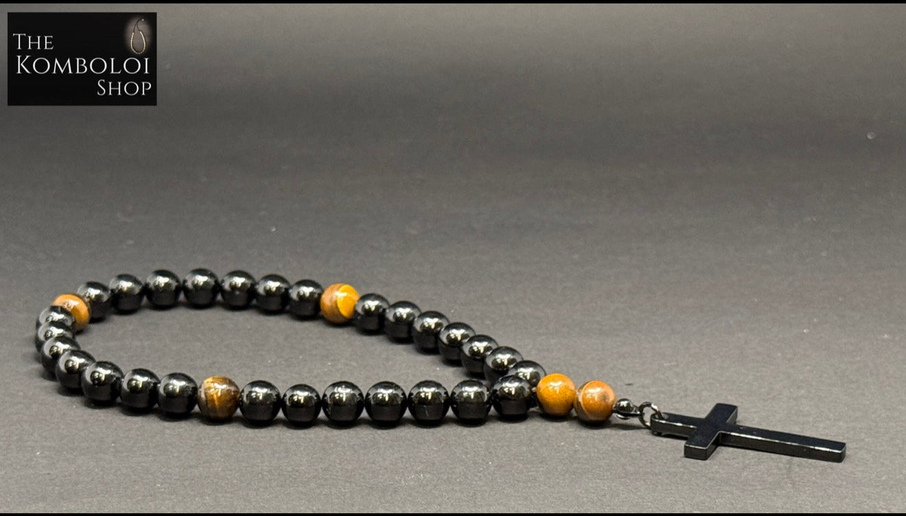 Onyx Tigers Eye Anglican Rosary Beads โ The Komboloi Shop