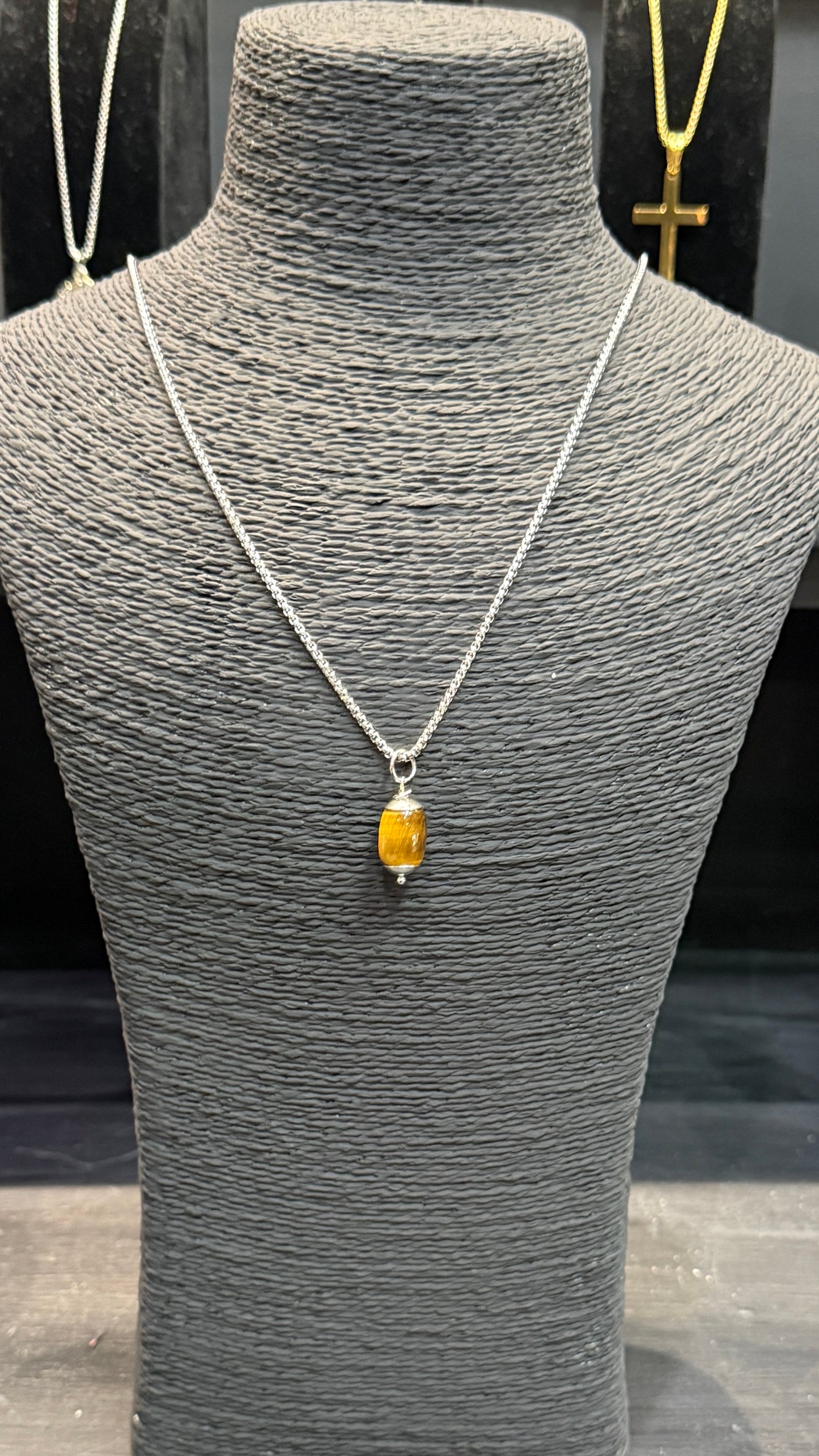 Tigers Eye & Stainless Steel Necklace