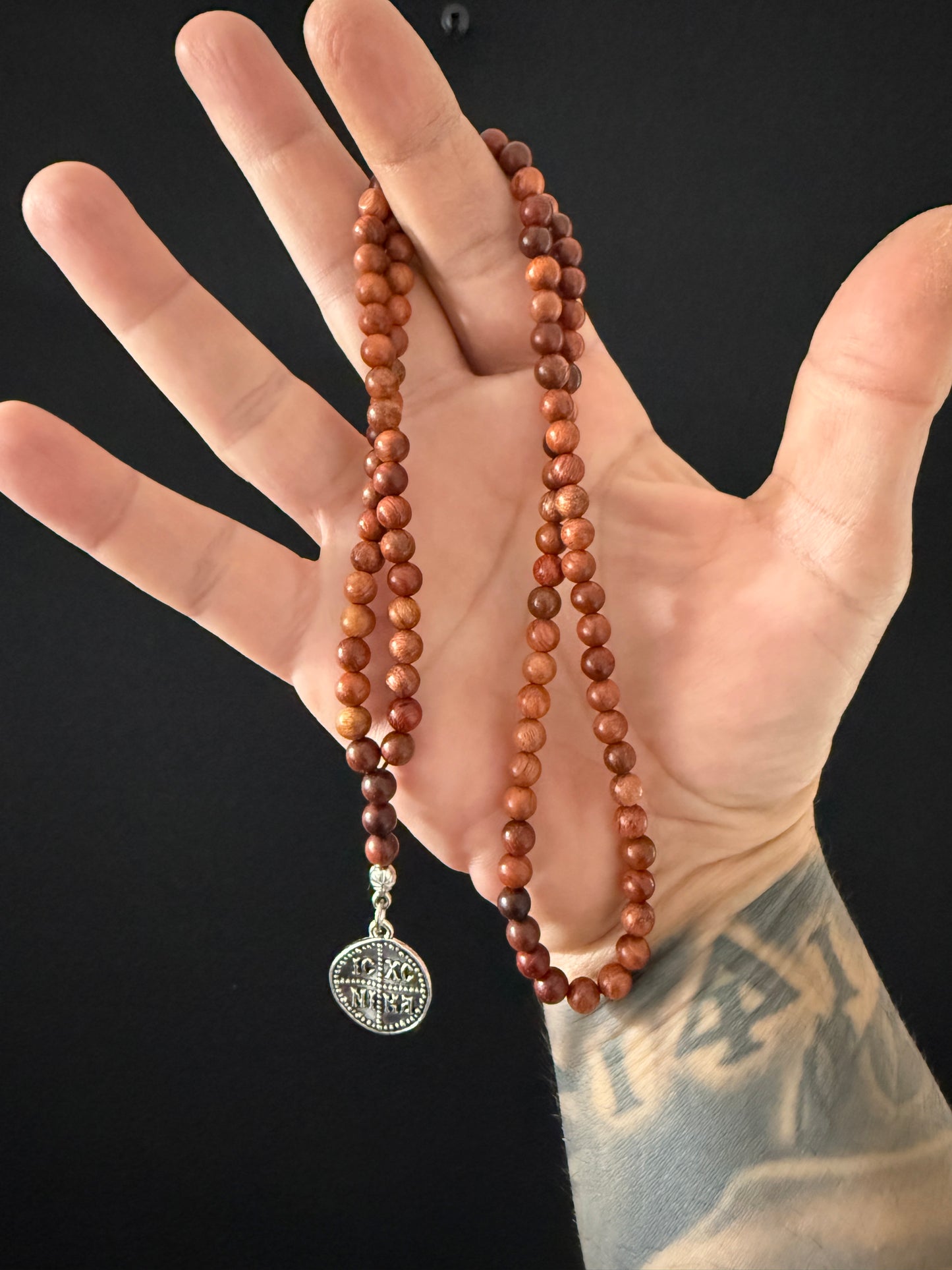 Burmese Rosewood 100 Bead Orthodox Prayer Beads with IC XC NIKA