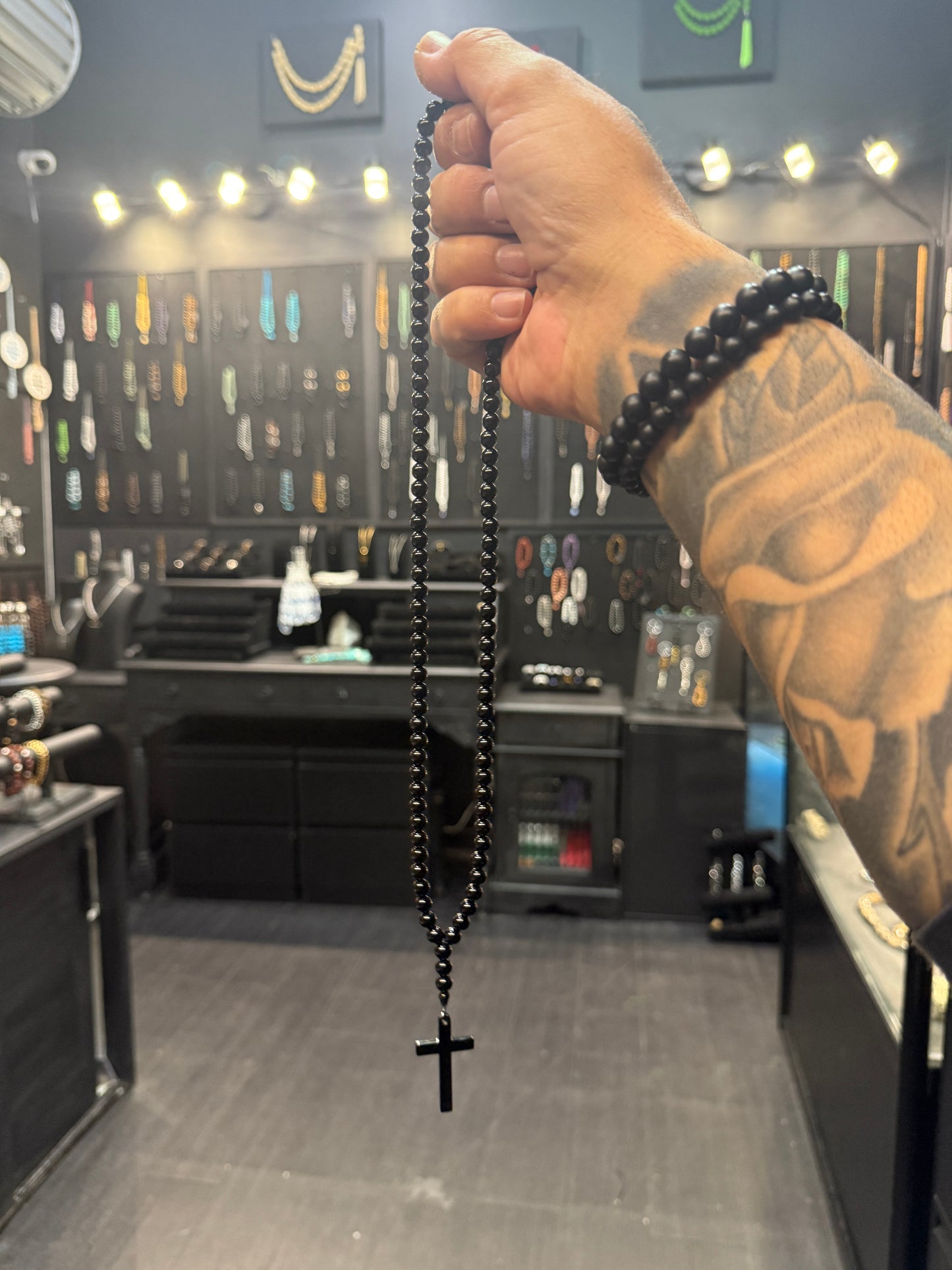 Onyx 100 Bead Orthodox Prayer Beads with Stainless Steel Cross