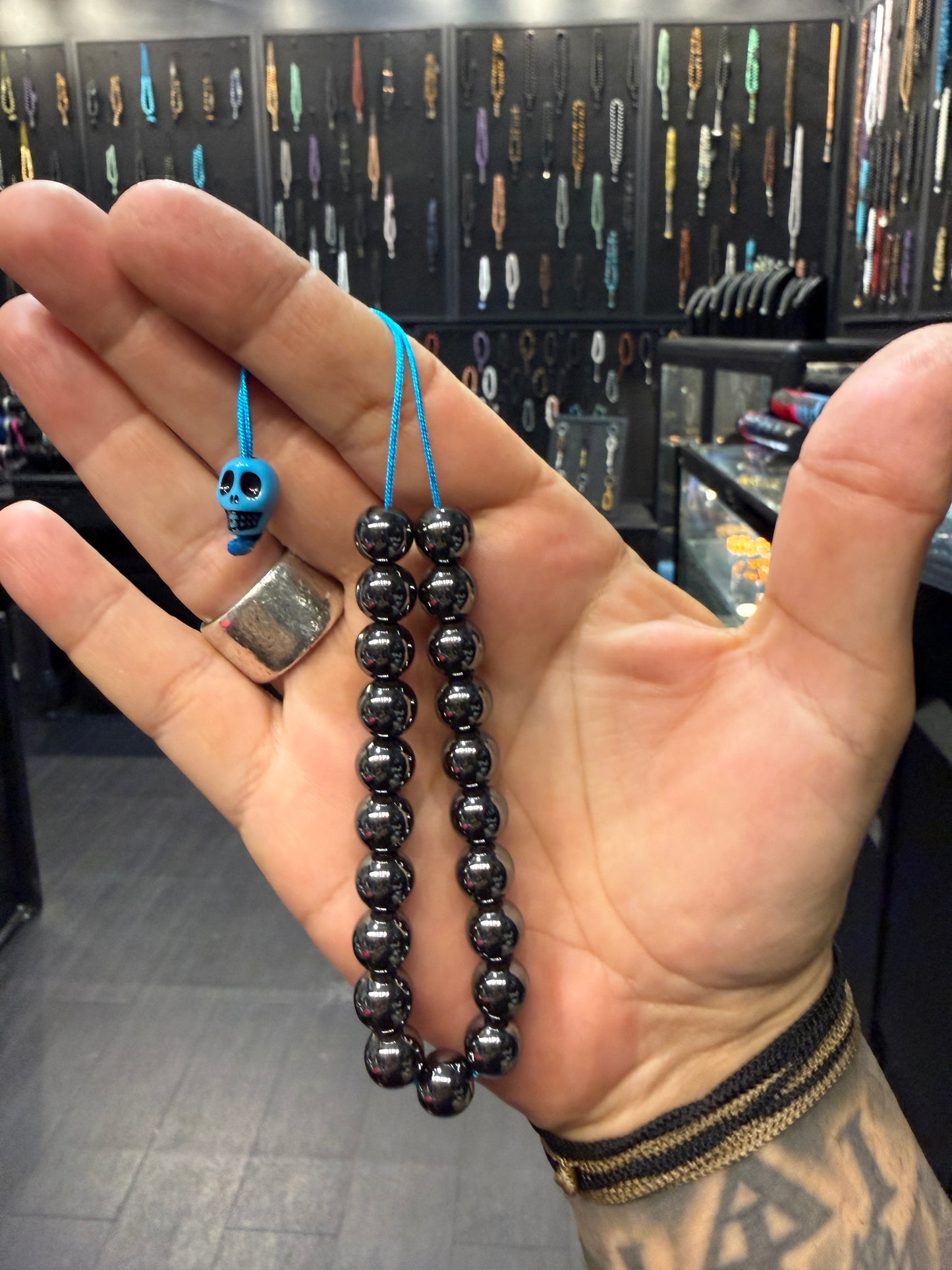 Hematite 21 Bead Komboloi w/Resin Skull