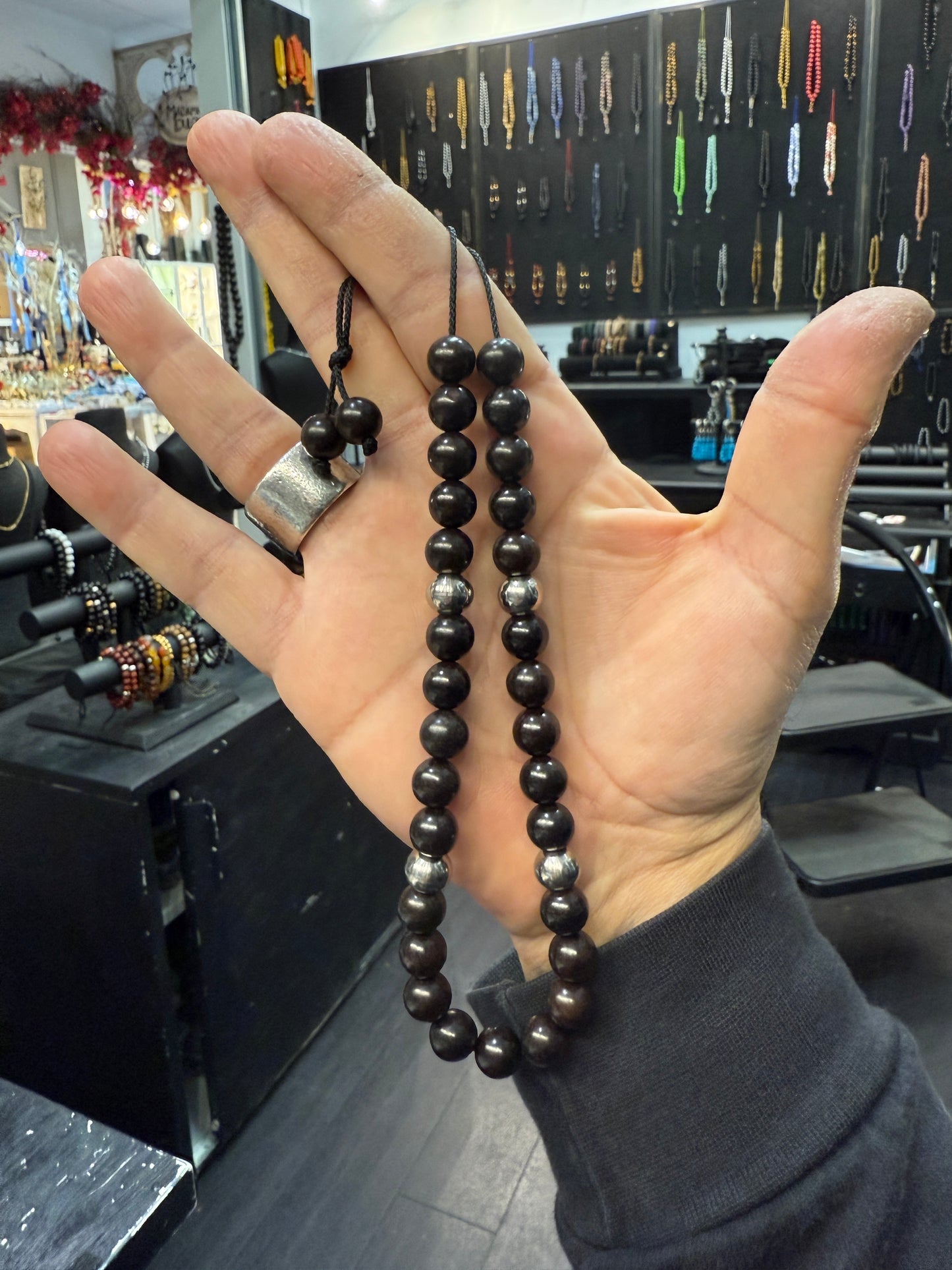 Ebony & Stainless Steel 33 Bead Komboloi / Worry Beads