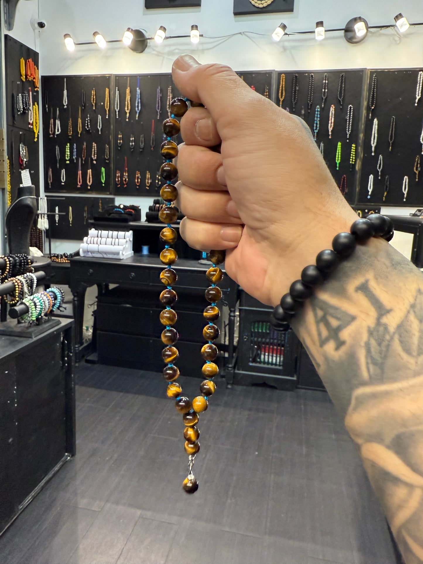 Tigers Eye 33 Bead Worry Beads w/Hand Knotted Knots