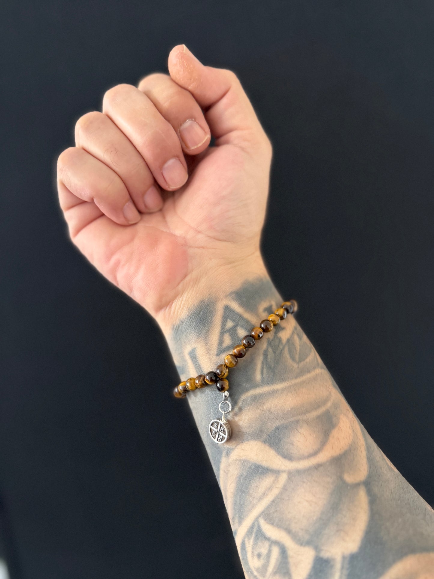 Tigers Eye 33 Bead Orthodox Prayer Bead Bracelet with ICXC NIKA