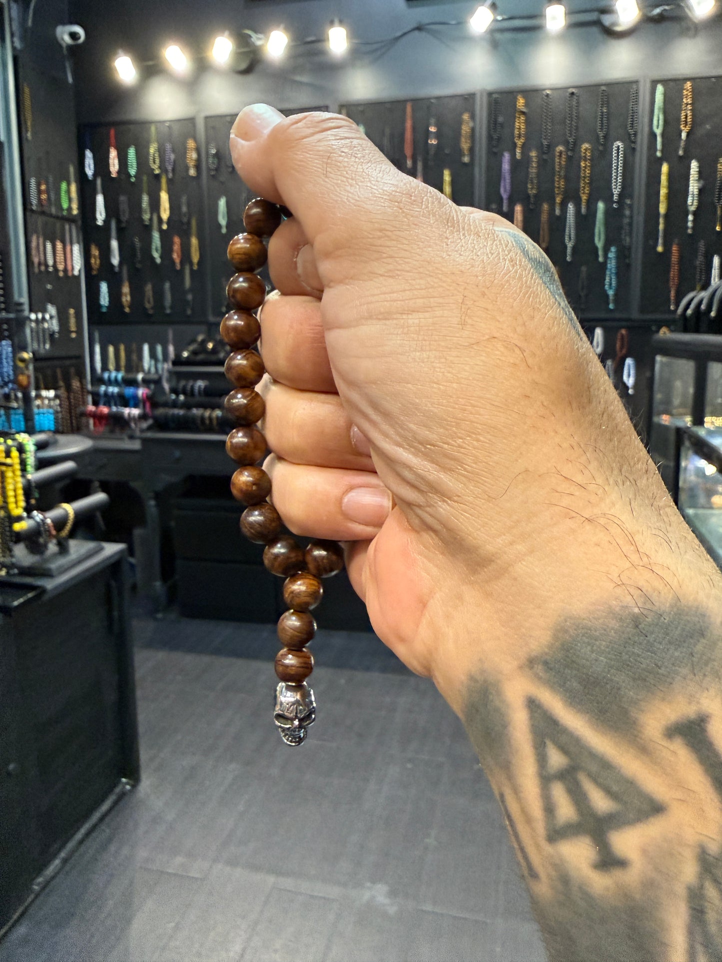 Rosewood & Stainless Steel Skull Worry Beads