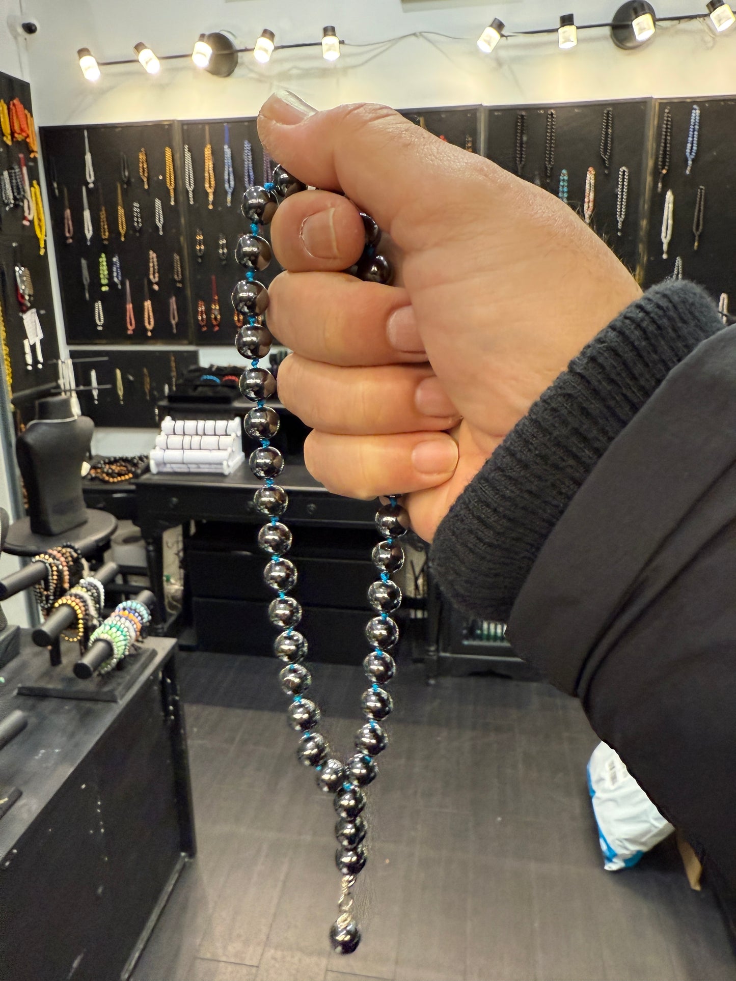 Hematite 33 Bead Worry Beads w/Hand Knotted Knots