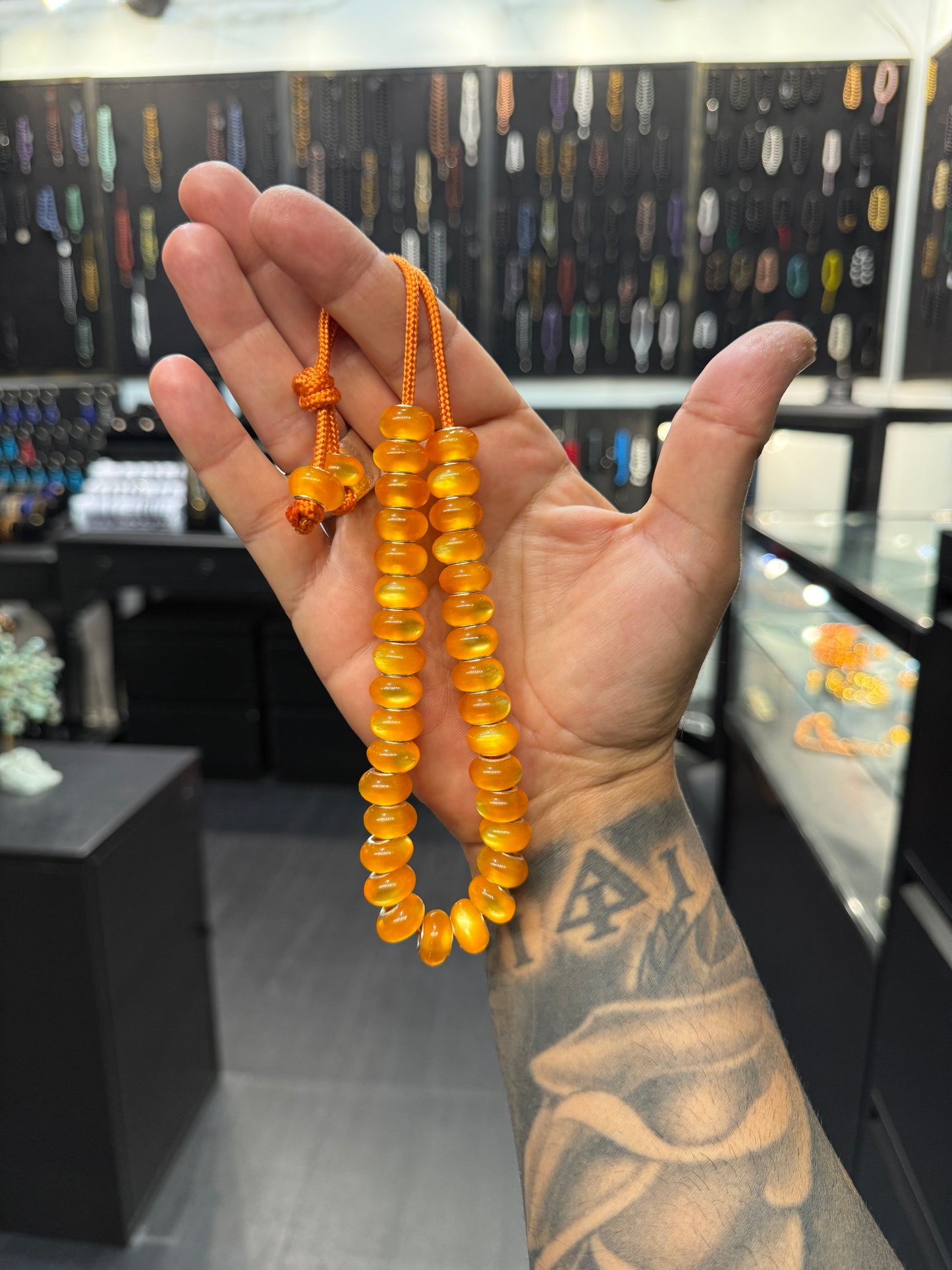 Orange_Brass_Core_Resin_33_Bead_Komboloi_Worry_Beads