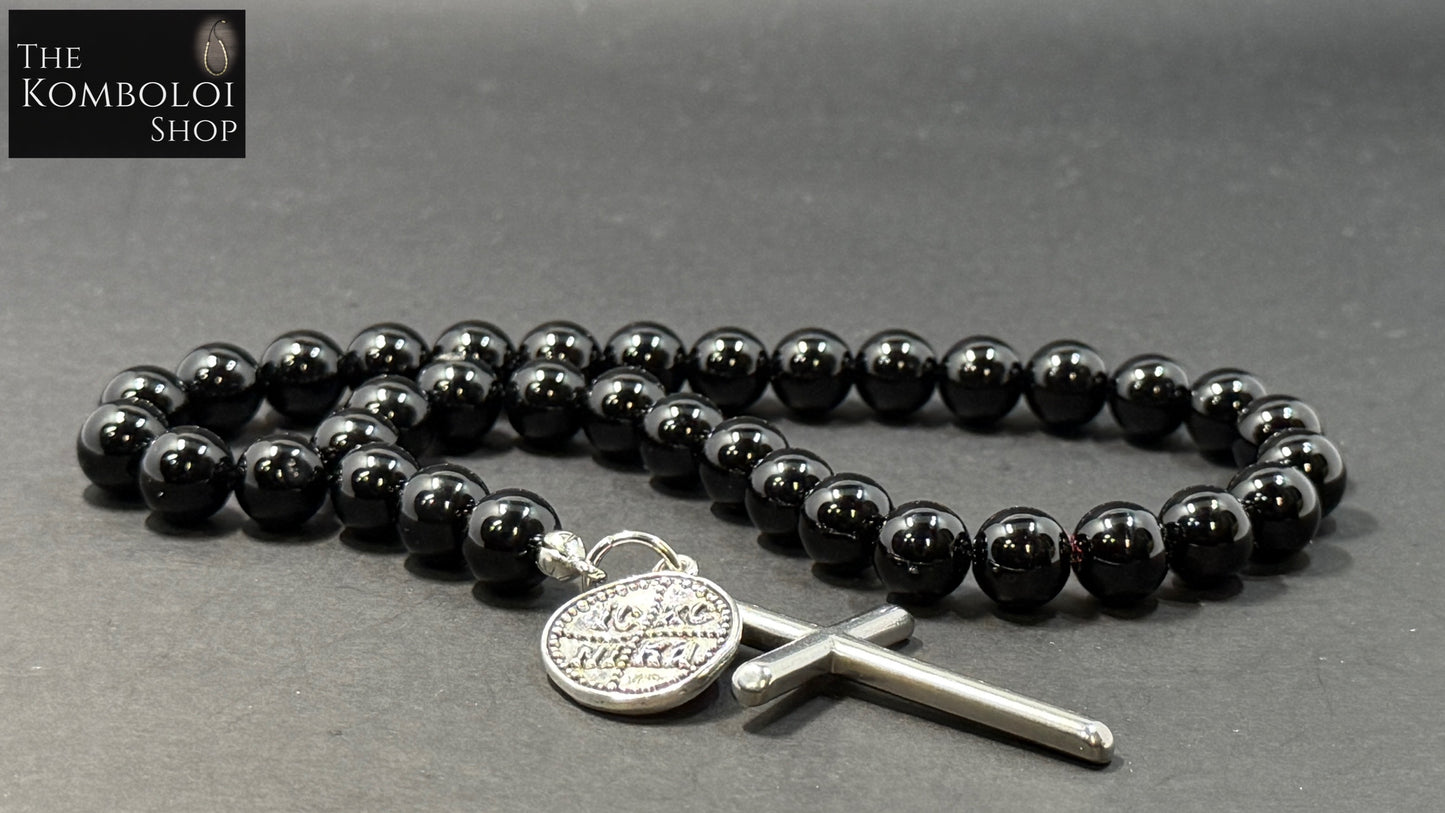 Onyx 33 Bead Orthodox Prayer Beads with Stainless Steel Cross & ICXC NIKA