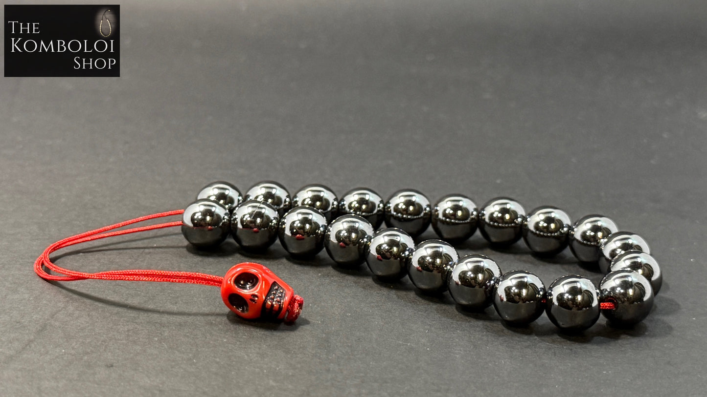 Hematite 21 Bead Komboloi w/Resin Skull