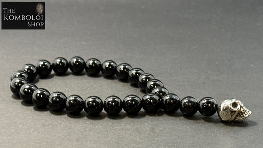 Onyx Stainless Steel Skull Worry Beads