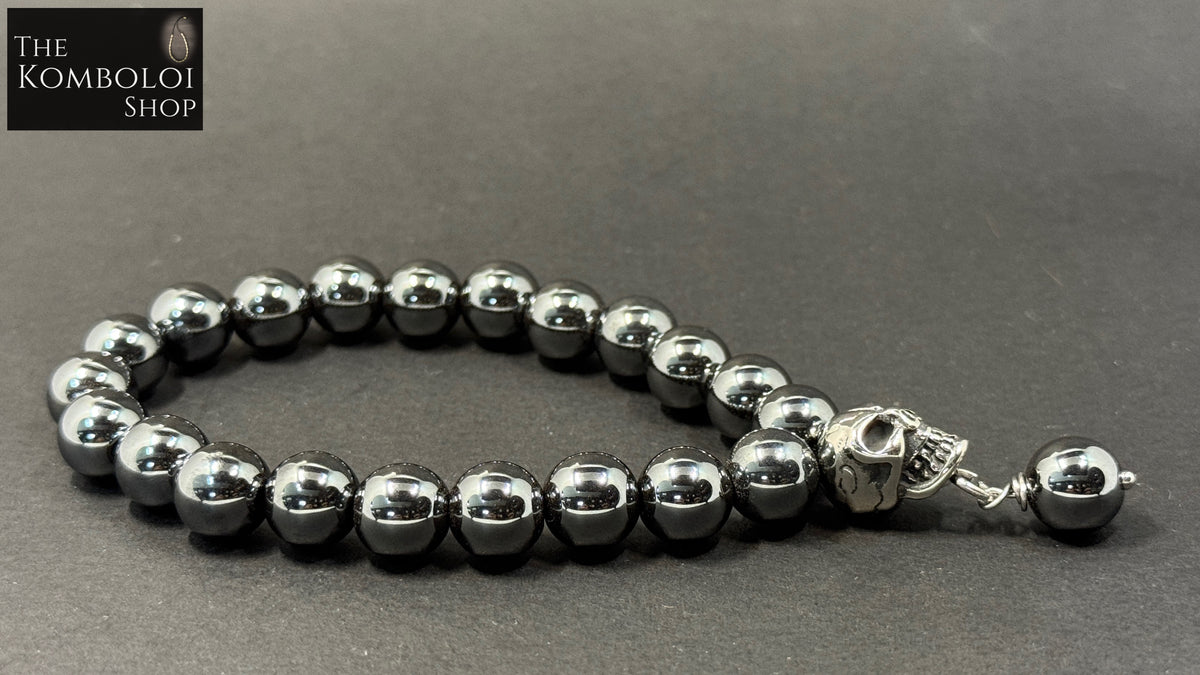 Hematite Worry Beads with Stainless Steel Skull