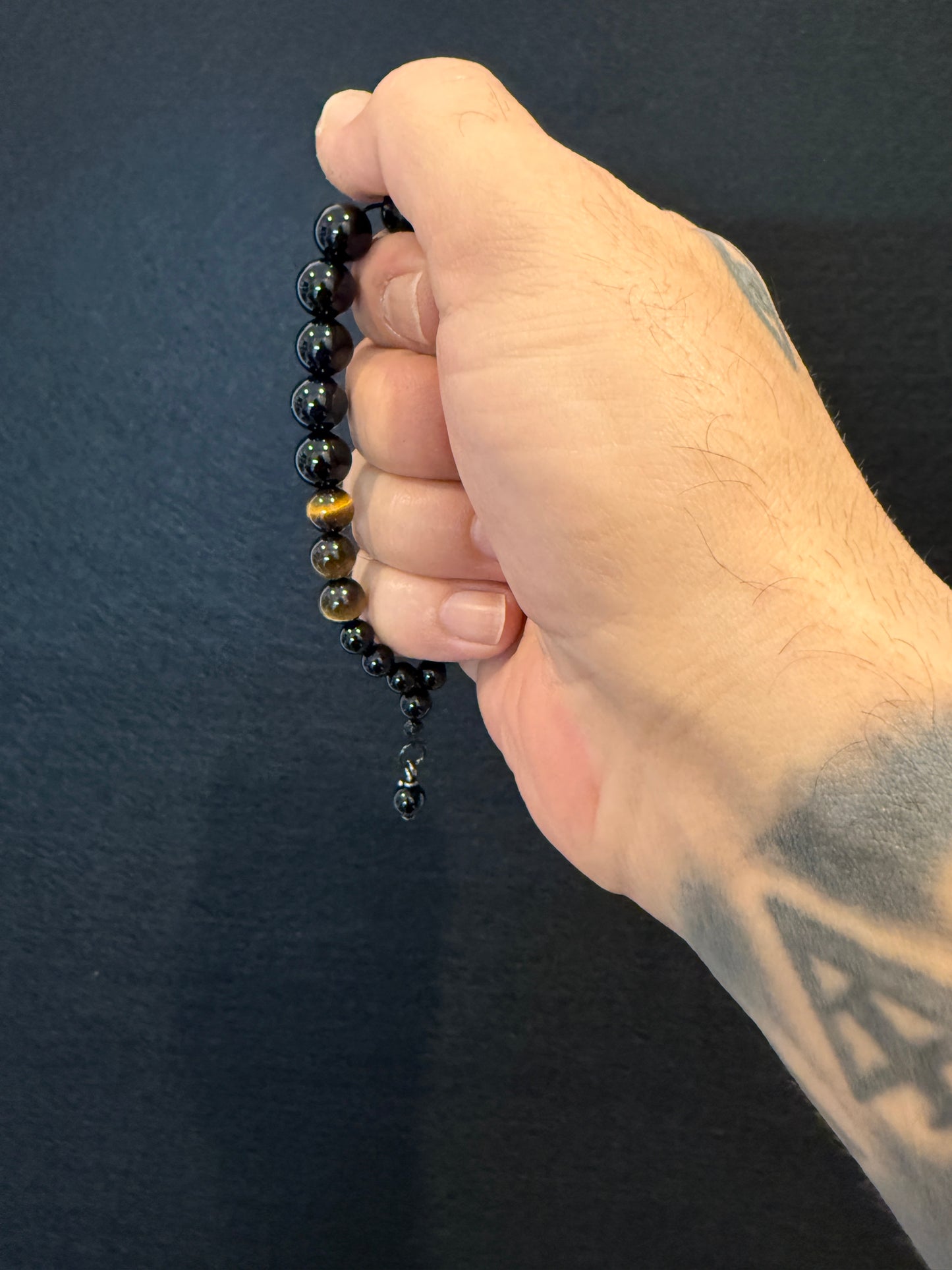 Cascading Onyx & Tigers Eye Worry Bead Bracelet