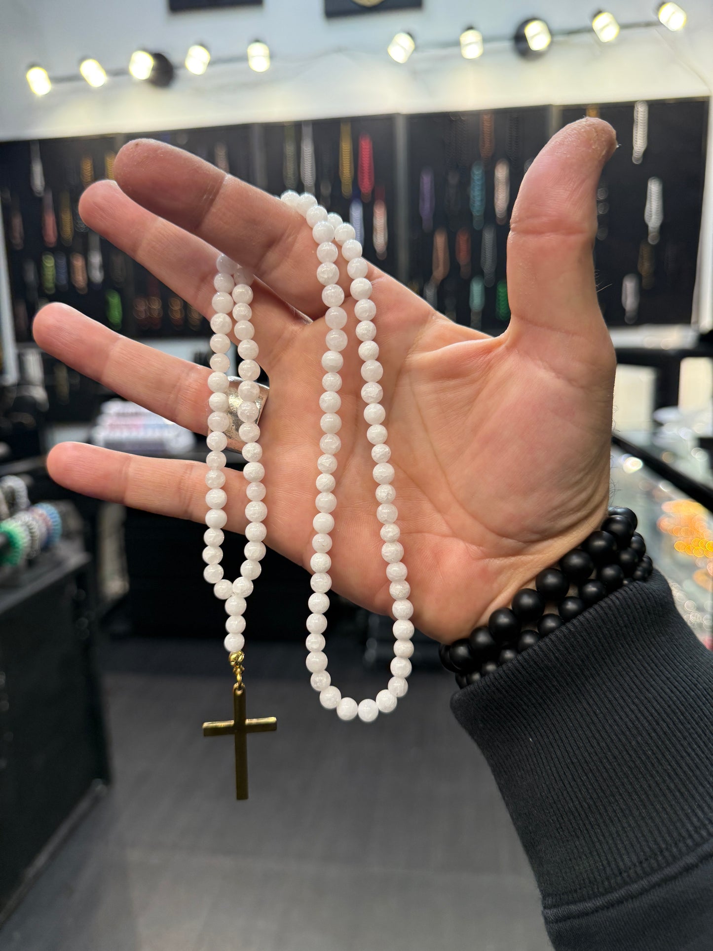 White Jade 100 Bead Orthodox Prayer Beads with Stainless Steel Cross