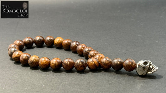 Rosewood & Stainless Steel Skull Worry Beads