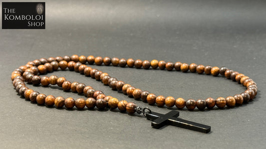 Rosewood 100 Bead Orthodox Prayer Beads with Stainless Steel Cross