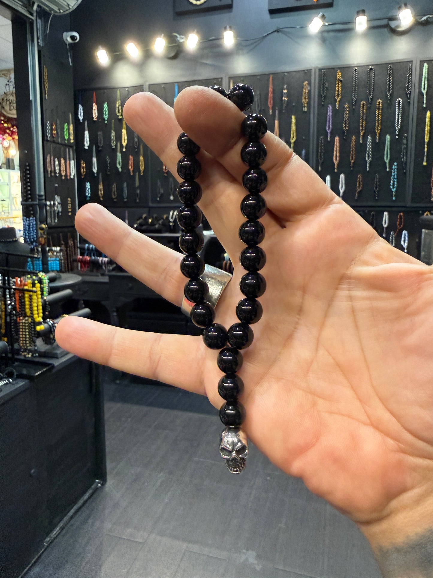 Onyx Stainless Steel Skull Worry Beads
