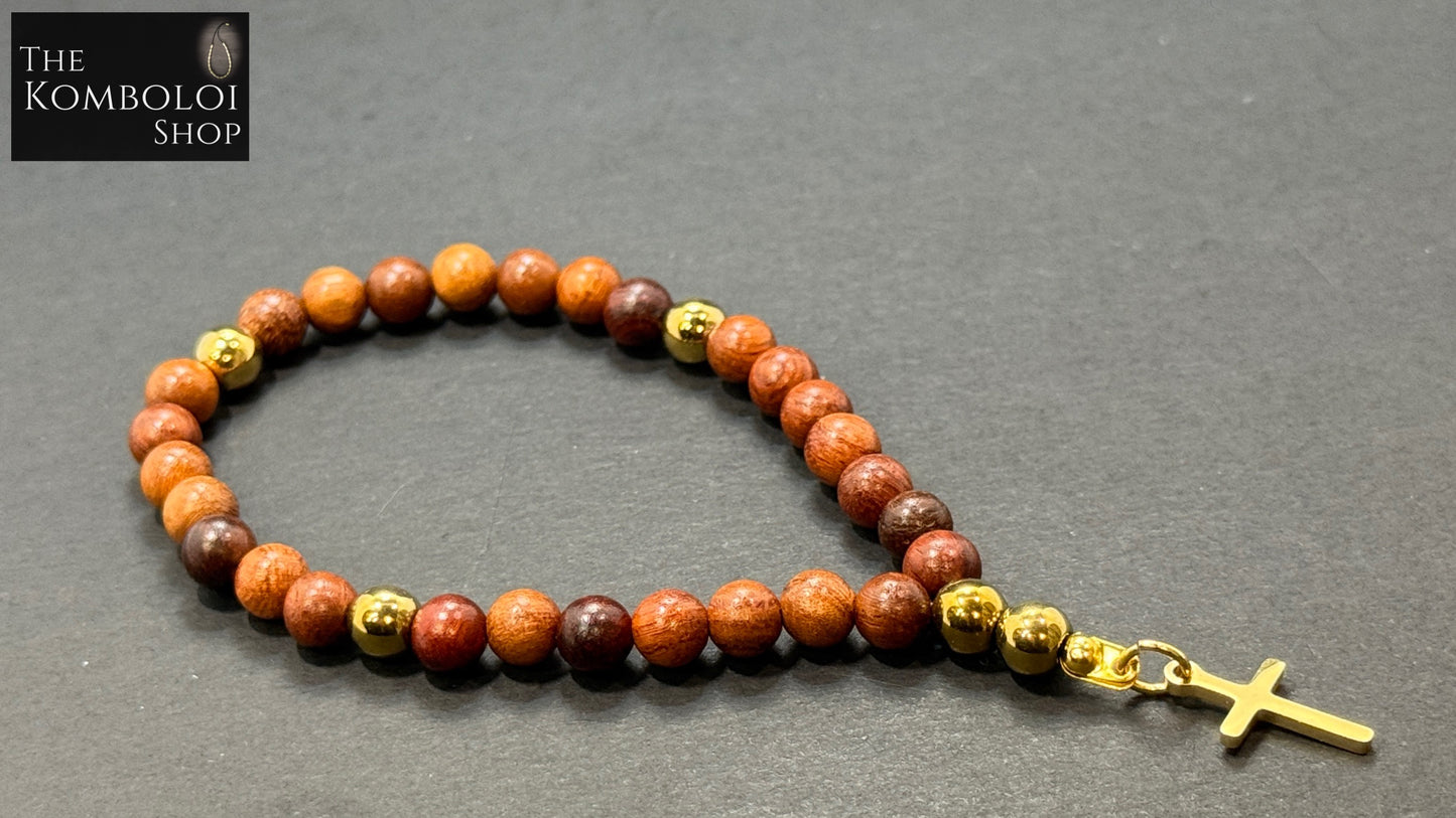 Rosewood Anglican Rosary Bead Bracelet