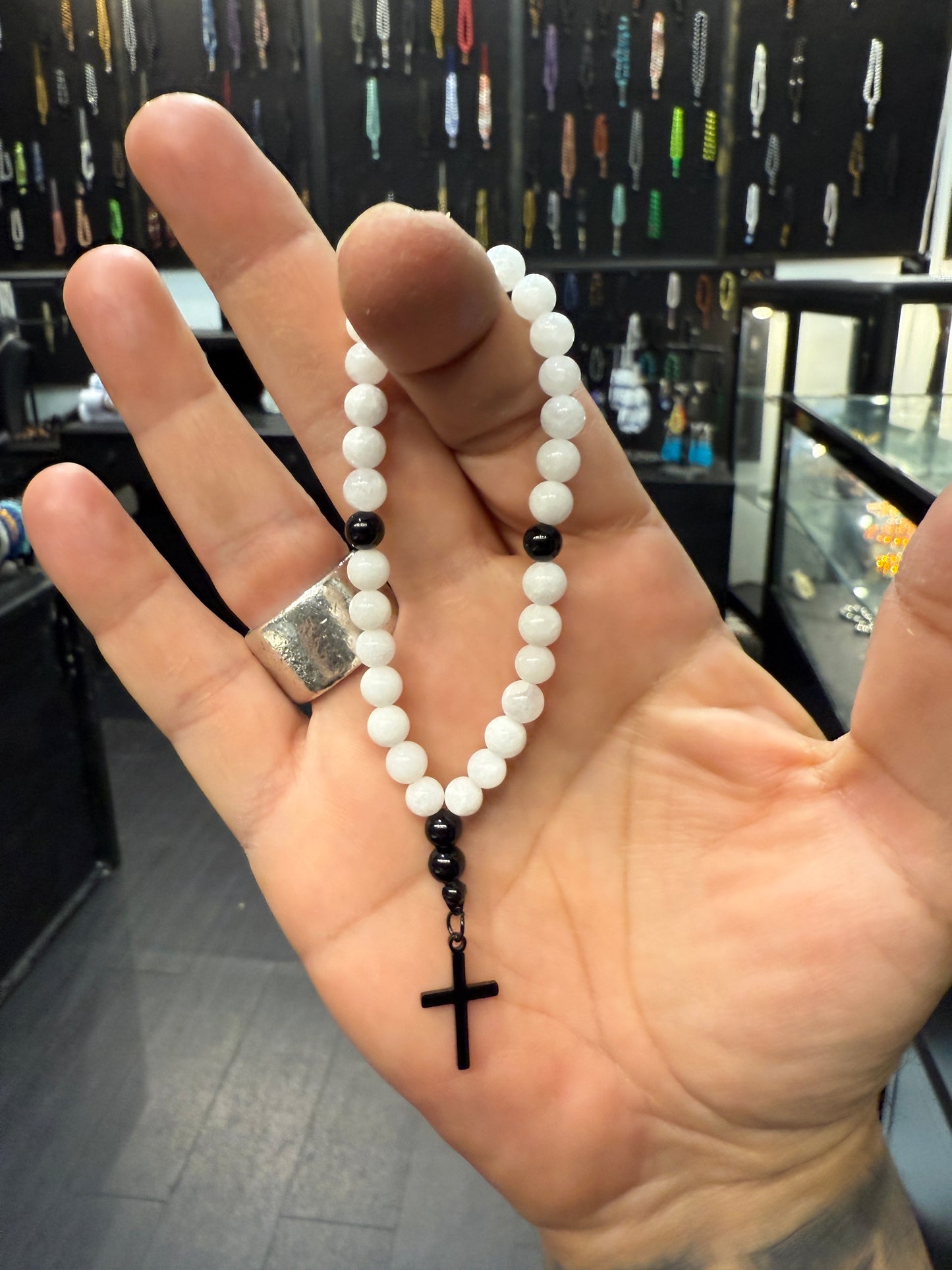 White Jade Anglican Rosary Bead Bracelet