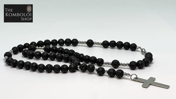 Five Decade Rosary Bead Necklace - Volcanic Lava