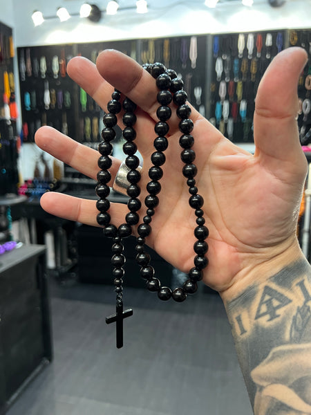 Five Decade Rosary Bead Necklace - Ebony
