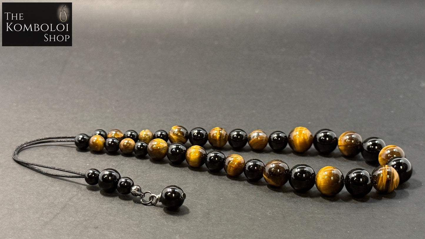 Onyx & Tigers Eye Cascading 33 Bead Komboloi