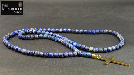 Lapis Lazuli 100 Bead Orthodox Prayer Beads with Stainless Steel Cross