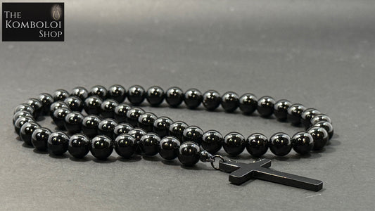 Onyx 50 Bead Orthodox Prayer Beads with Stainless Steel Cross