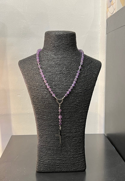 Five Decade Rosary Bead Necklace - Amethyst