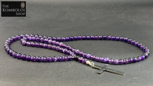 Amethyst 100 Bead Orthodox Prayer Beads with Stainless Steel Cross