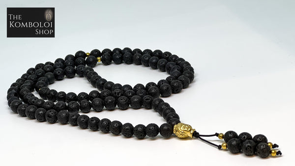 Volcanic Lava Mala Bead Necklace / Wrap around Bracelet (108 Beads)