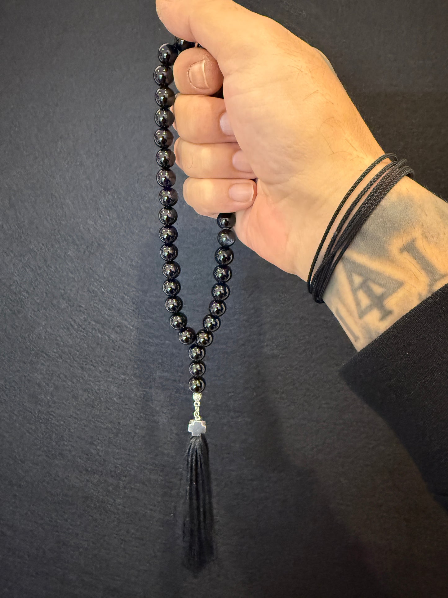Onyx Orthodox Prayer Beads w/Stainless Steel Cross