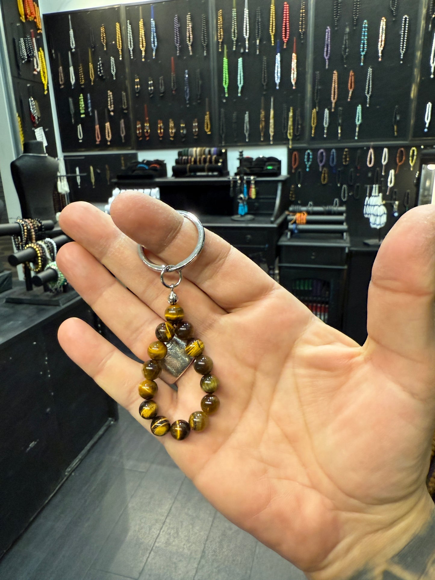 Tigers Eye Komboloi / Worry Bead Keyring
