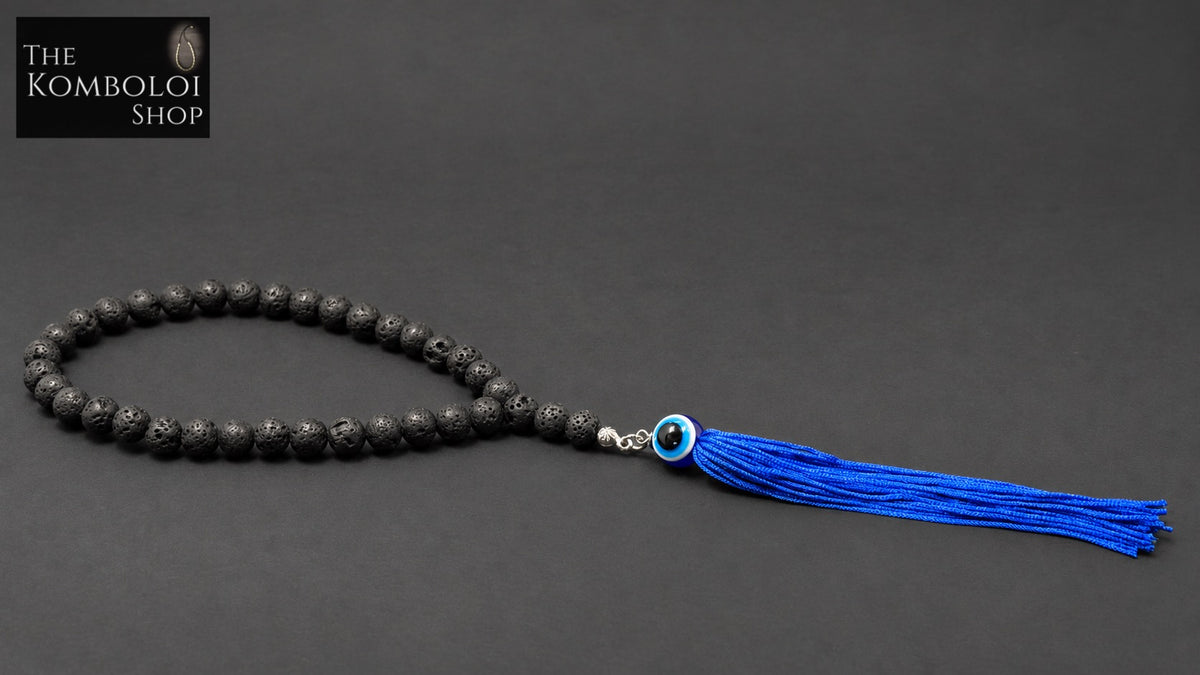 33 Bead Car Prayer Beads w/ Evil Eye - Volcanic Lava
