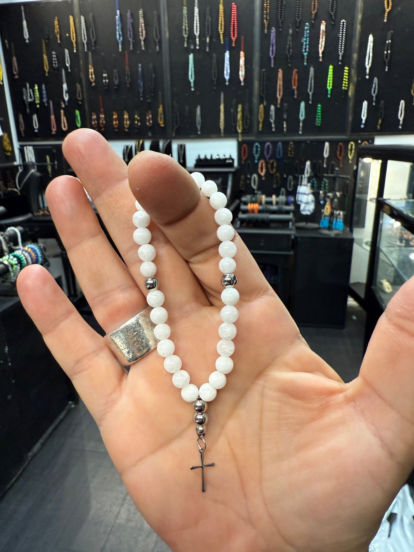 White Jade Anglican Rosary Bead Bracelet