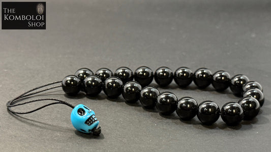 Obsidian 21 Bead Komboloi w/Resin Skull