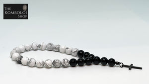 Howlite & Onyx Worry Beads with Stainless Steel Cross