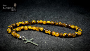Tigers Eye 50 Bead Orthodox Prayer Beads with Stainless Steel Cross