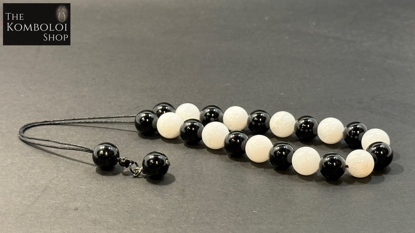 Onyx & White Jade 21 Bead Komboloi / Worry Beads