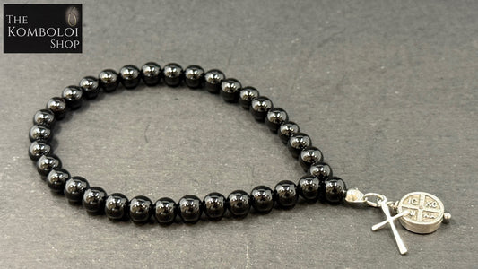 Onyx 33 Bead Orthodox Prayer Bead Bracelet with Stainless Steel Cross & ICXC NIKA