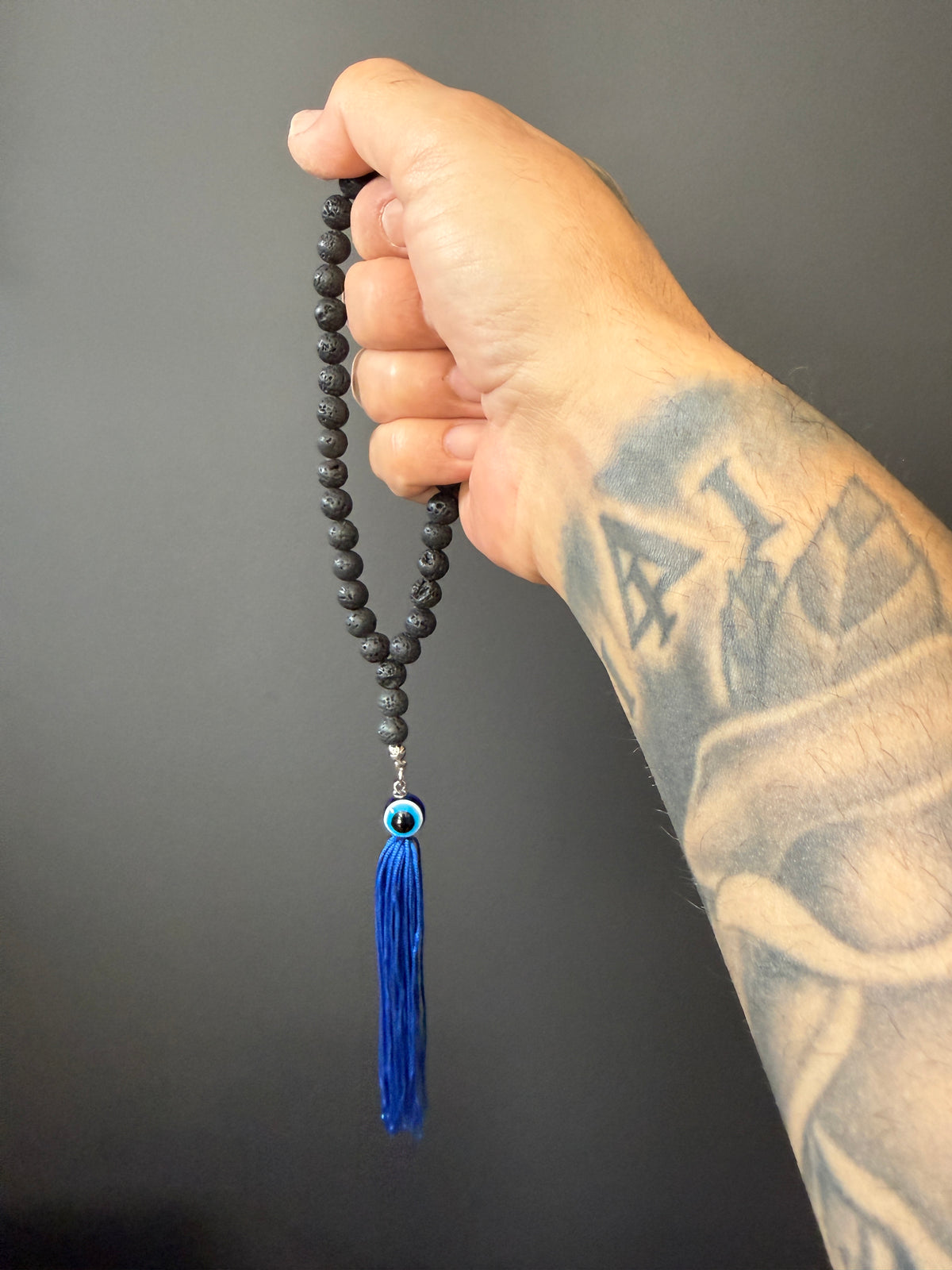 33 Bead Car Prayer Beads w/ Evil Eye - Volcanic Lava