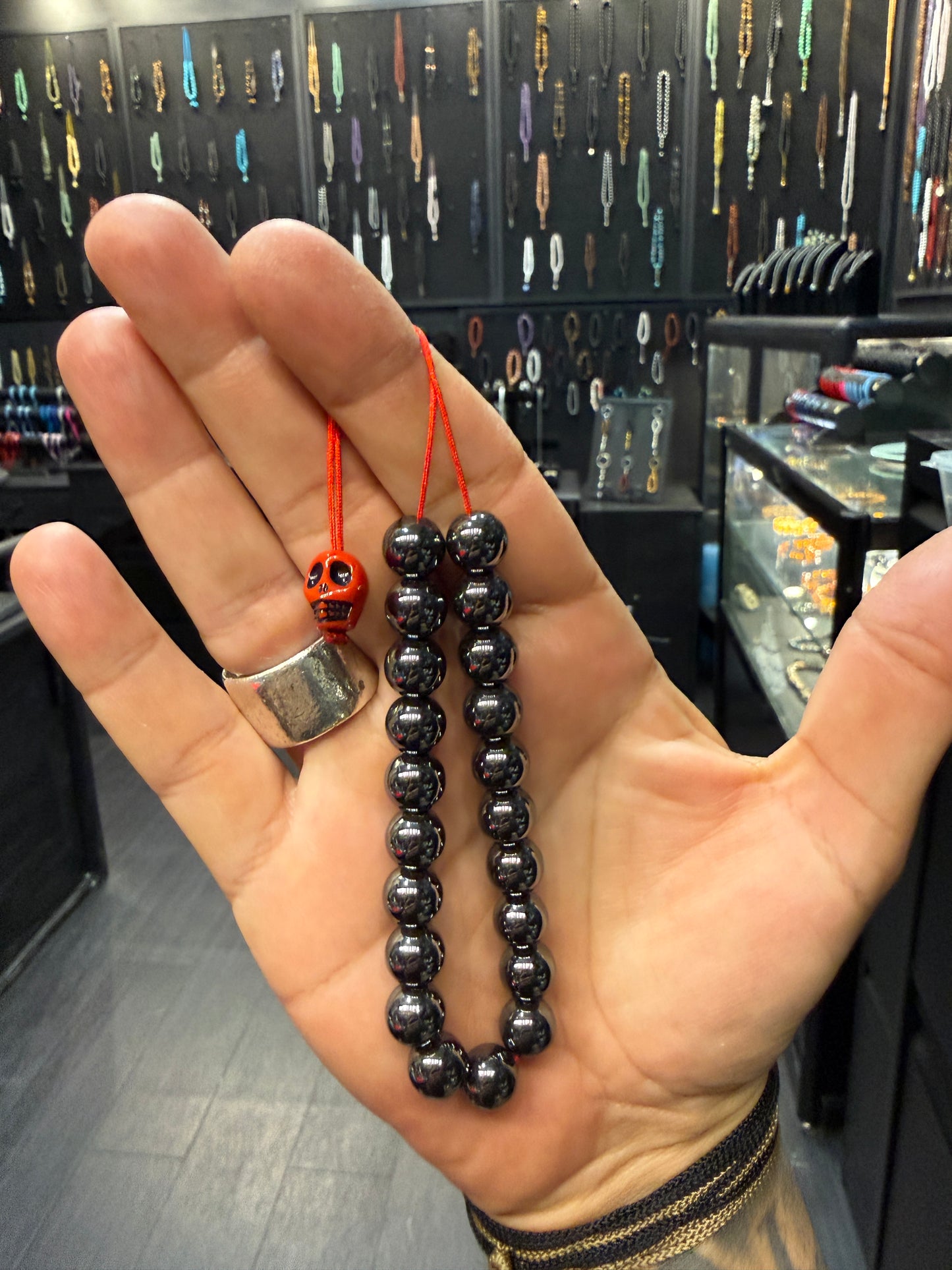Hematite 21 Bead Komboloi w/Resin Skull
