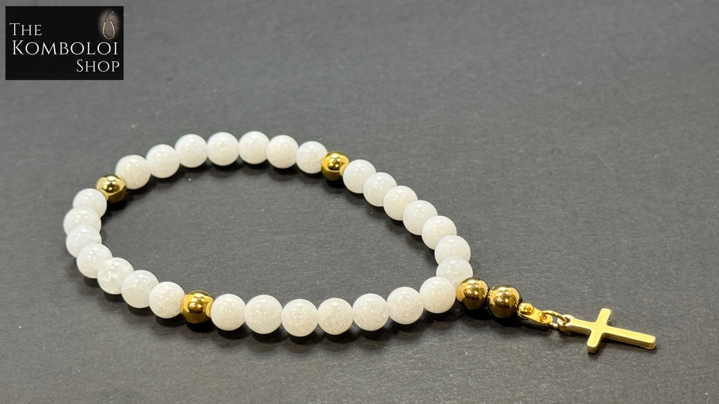White Jade Anglican Rosary Bead Bracelet