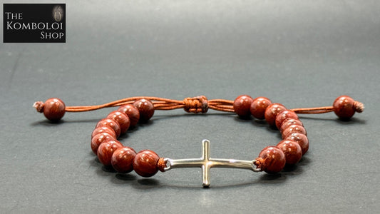 Rosewood & Stainless Steel Cross Protection Bracelet