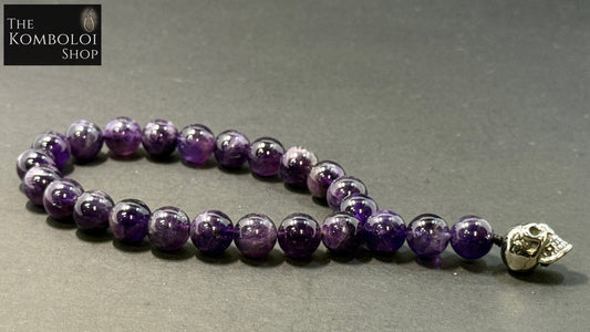 Amethyst & Stainless Steel Skull Worry Beads