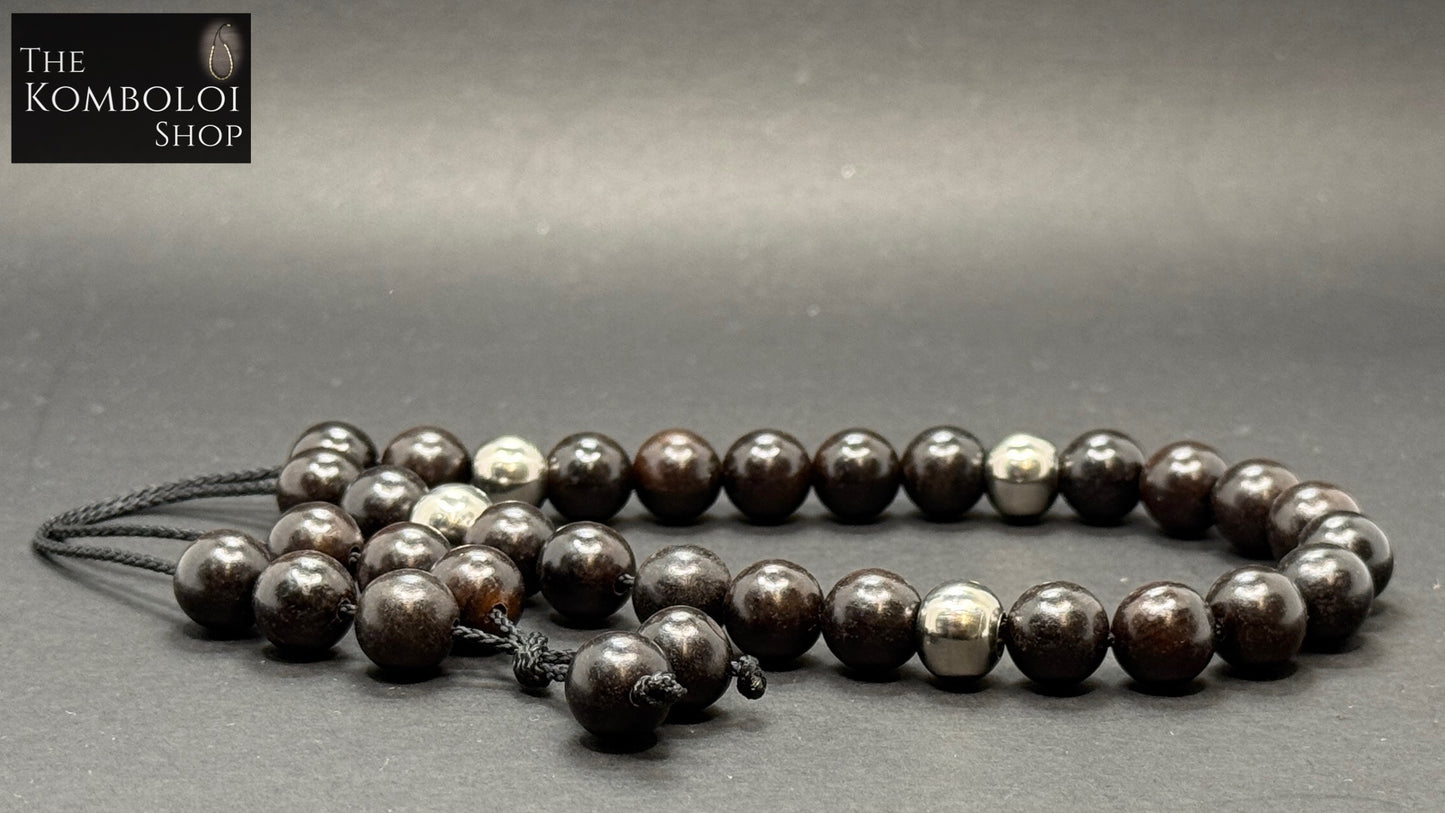 Ebony & Stainless Steel 33 Bead Komboloi / Worry Beads