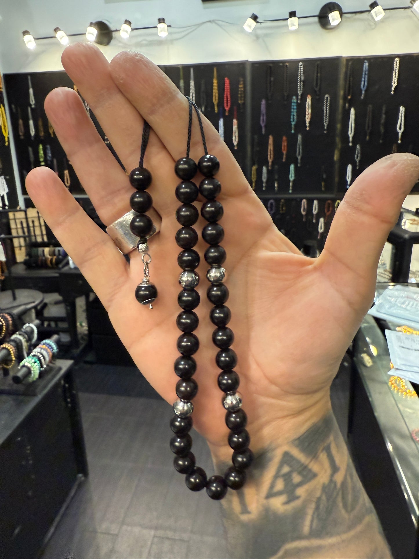 Ebony & Stainless Steel 33 Bead Komboloi / Worry Beads