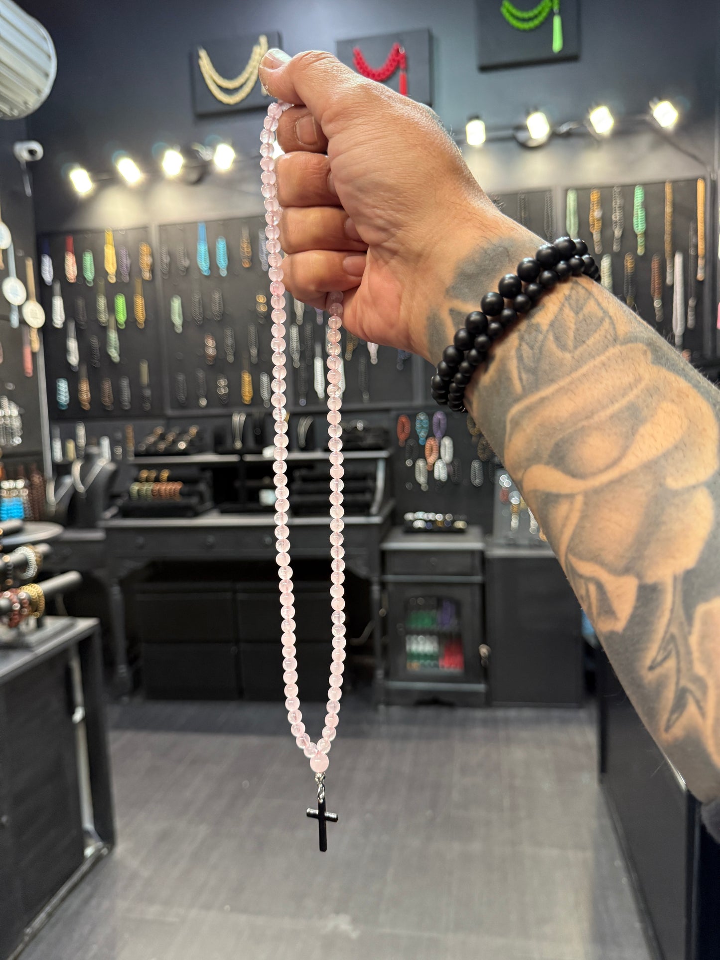 Rose Quartz 100 Bead Orthodox Prayer Beads with Stainless Steel Cross