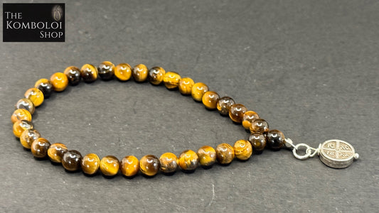 Tigers Eye 33 Bead Orthodox Prayer Bead Bracelet with ICXC NIKA