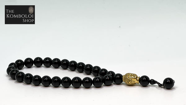 Onyx Worry Beads with Stainless Steel Buddha